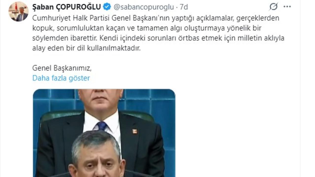 Çopuroğlu Genel Başkan Özel'e yanıt verdi