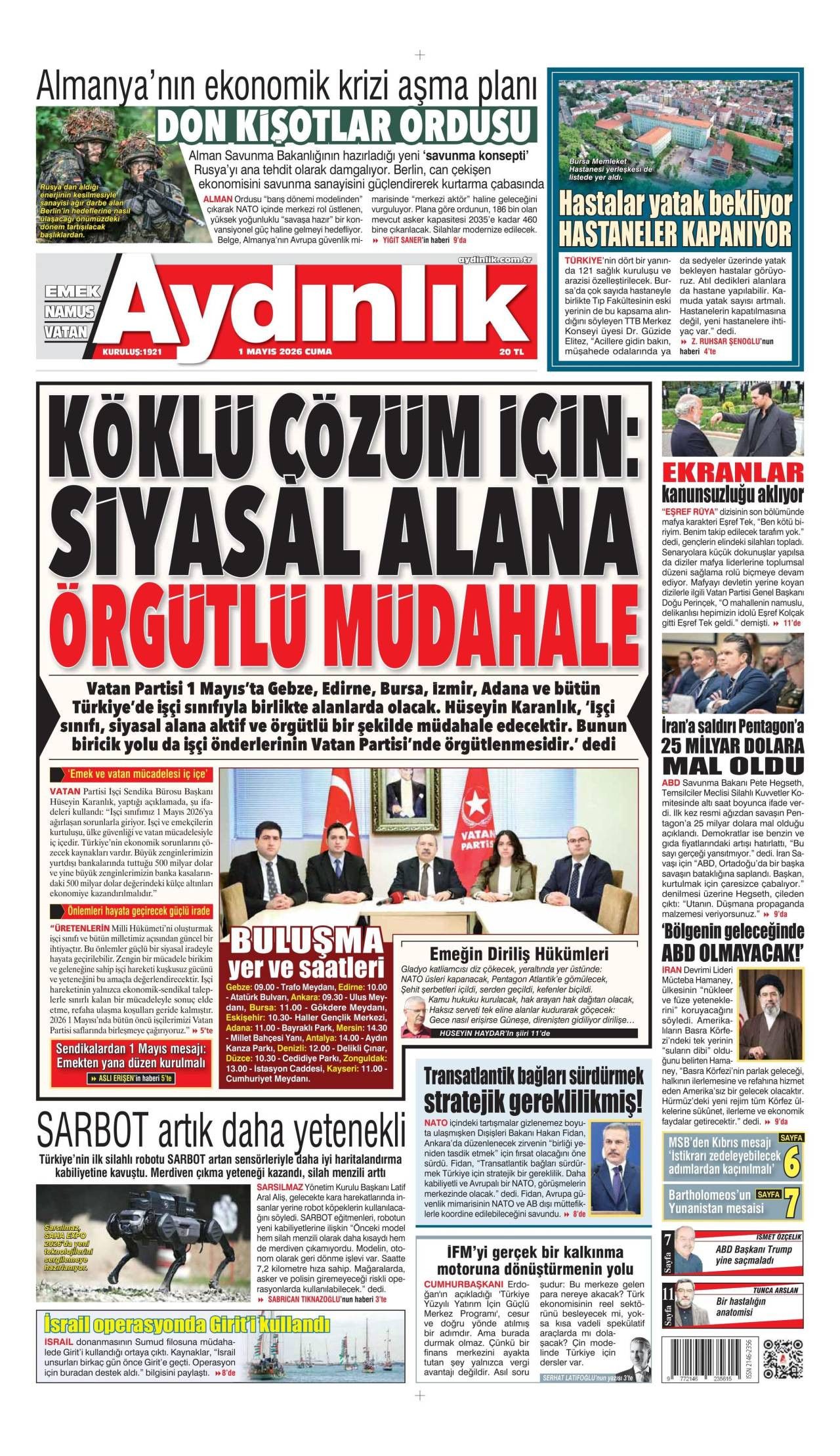 Aydınlık Gazetesi Gazete Manşeti