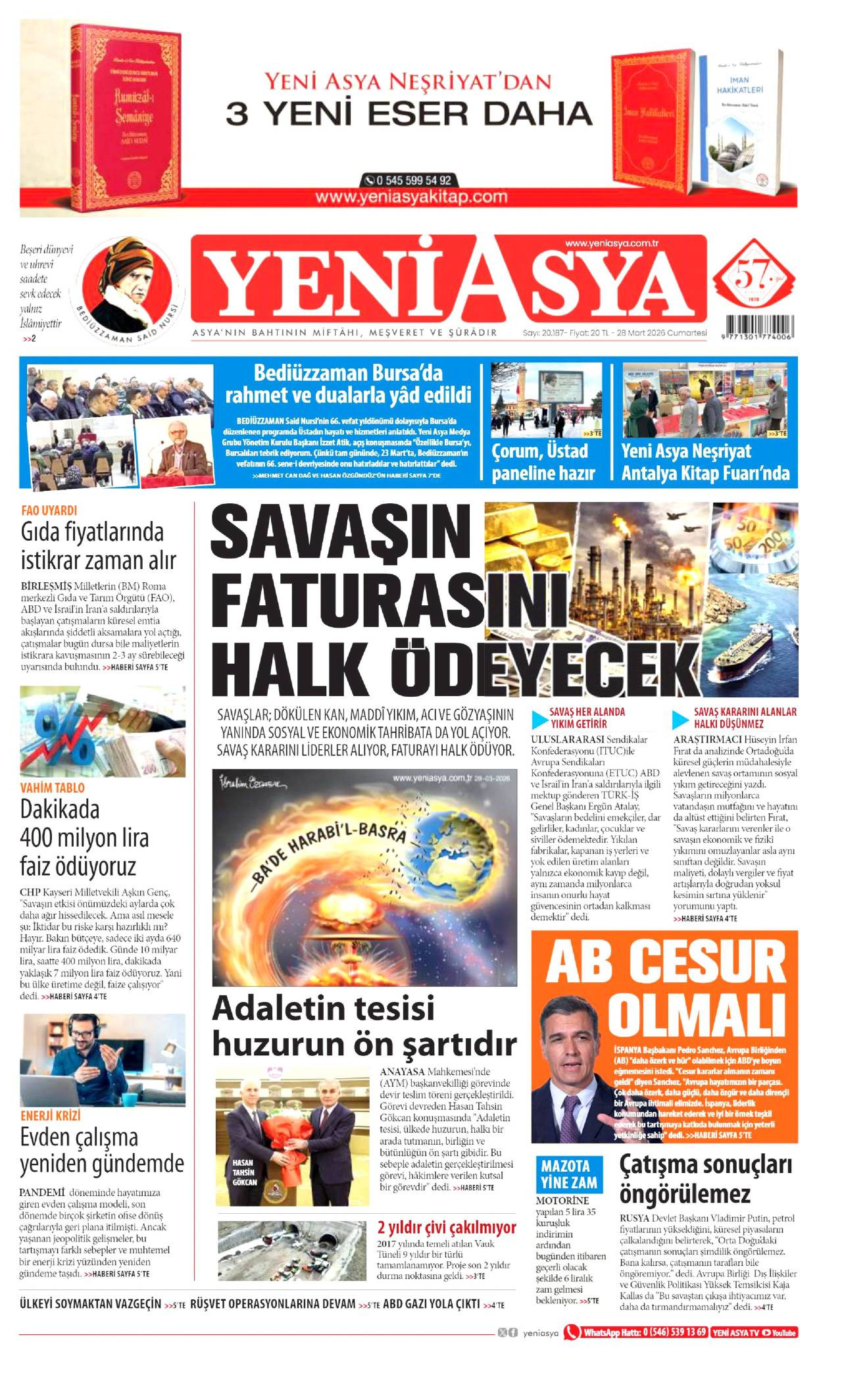 Yeni Asya Gazetesi Gazete Manşeti