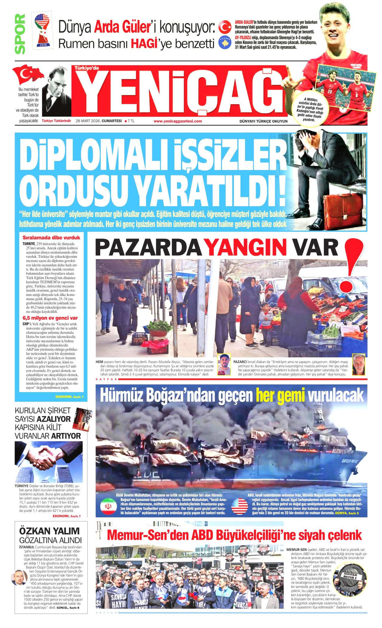 Yeniçağ Gazetesi Gazete Manşeti